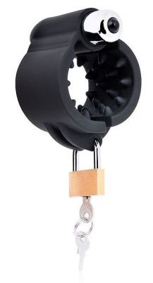 Черная эрекционная вибронасадка на пенис с ключиком от Bior toys