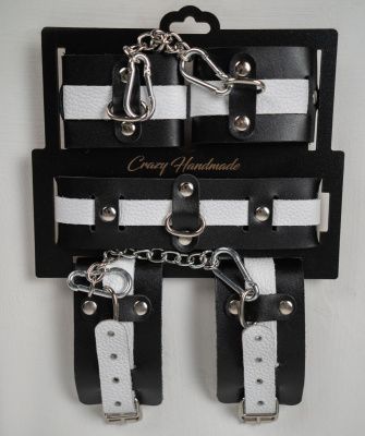 Набор фиксаторов из черной и белой натуральной кожи от Crazy Handmade