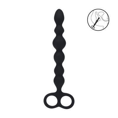 Черная анальная цепочка Beaded Silicone Anal Probe with Double Loop - 24 см. от Shots Media BV
