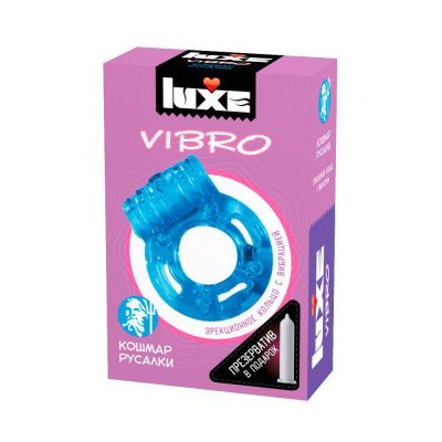 Голубое эрекционное виброкольцо Luxe VIBRO  Кошмар русалки  + презерватив от Luxe