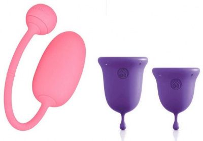 Подарочный набор: розовый тренажер Кегеля Magic Kegel Coach и фиолетовые менструальные чаши от Magic Motion
