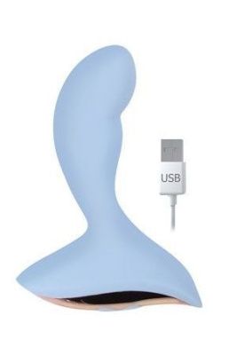 Голубой изогнутый вибромассажер с 10 режимами вибрации - 9 см. от Bior toys