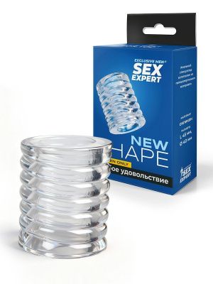 Прозрачная сквозная насадка на пенис с ребрышками от Sex Expert