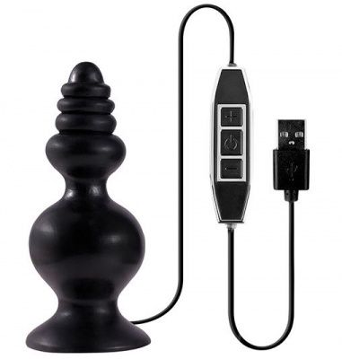 Чёрная фигурная пробка с вибрацией, работающая от USB, MENZSTUFF SPINDLE 10FUNCTION BUTT PLUG от Dream Toys