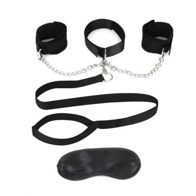 Чёрный ошейник с наручниками и поводком Collar Cuffs   Leash Set от Lux Fetish