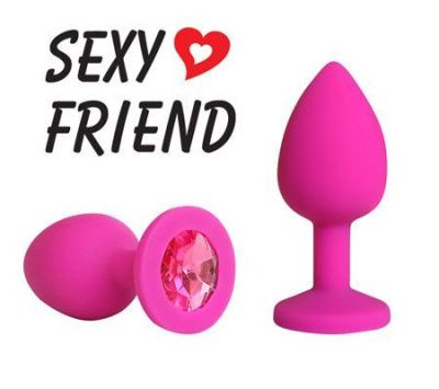 Розовая конусовидная анальная пробка с малиновым кристаллом - 7,3 см. от Bior toys