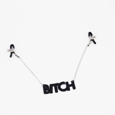 Зажимы на соски с кожаной подвеской Bitch от Crazy Handmade