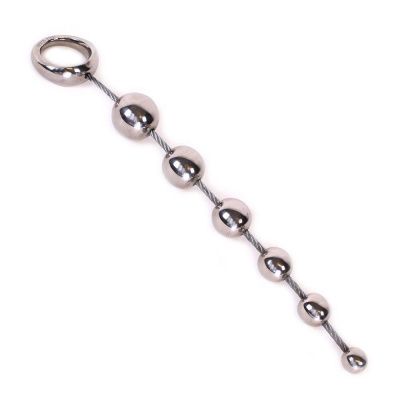 Серебристые металлические подвижные анальные шарики Anal Movable 6-Balls With Ring - 32 см. от O-Products