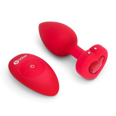 Красный анальный плаг с кристаллом-сердцем Vibrating Heart Shape Jewel Plug M-L от b-Vibe