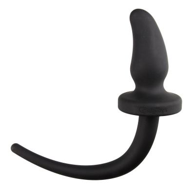 Черная изогнутая пробка Dog Tail Plug с хвостом от EasyToys