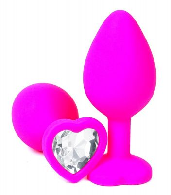 Розовая силиконовая пробка с прозрачным кристаллом-сердцем - 10,5 см. от Vandersex