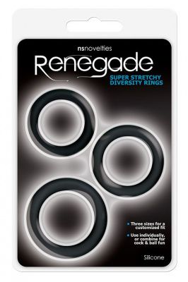 Набор из 3 чёрных эрекционных колец Renegade Diversity Rings Black от NS Novelties