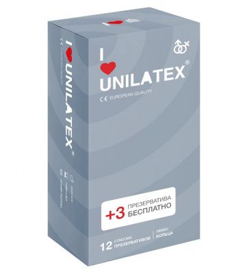 Презервативы с рёбрами Unilatex Ribbed - 12 шт. + 3 шт. в подарок от Unilatex