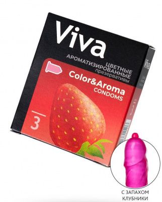 Цветные презервативы VIVA Color Aroma с ароматом клубники - 3 шт. от VIZIT