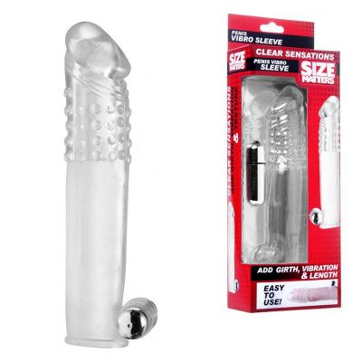Прозрачная насадка с массажными точками и вибрацией Size Matters - 14 см. от XR Brands