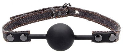 Черный кляп-шарик With Roughend Denim Straps с черными джинсовыми ремешками от Shots Media BV