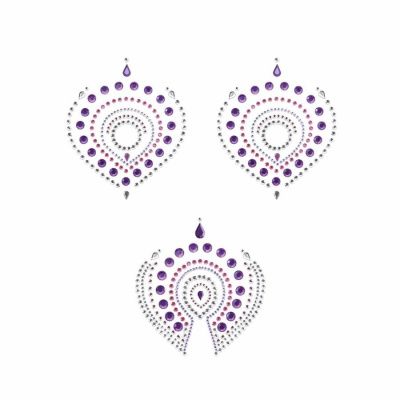 Фиолетово-розовые наклейки на грудь и зону бикини FLAMBOYANT от Bijoux Indiscrets