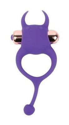 Фиолетовое эрекционное виброкольцо с рожками и хвостиком от Bior toys