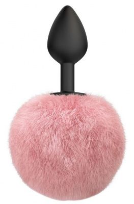 Черная анальная пробка с розовым пушистым хвостиком Fluffy от Lola toys