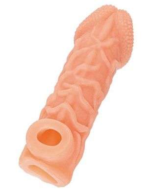 Телесная закрытая насадка с венками Cock Sleeve Size S - 13,8 см. от KOKOS