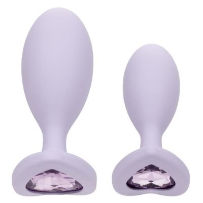 Набор из 2 сиреневых анальных пробок с кристаллом-сердцем Crystal Booty Duo от California Exotic Novelties