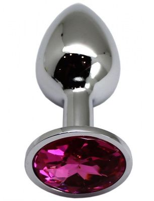 Серебристая анальная пробка с малиновым кристаллом - 7 см. от Eroticon