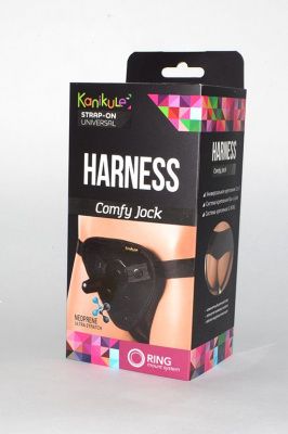 Чёрные трусики-джоки Kanikule Strap-on Harness universal Comfy Jock с плугом и кольцами от Kanikule