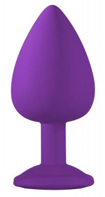 Большая фиолетовая анальная пробка Emotions Cutie Large с голубым кристаллом - 10 см. от Lola toys