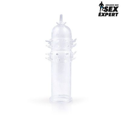 Закрытая прозрачная насадка на пенис с шипиками - 12 см. от Bior toys
