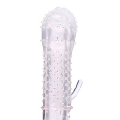Прозрачная массажная насадка на пенис с шишечками и усиком - 12,5 см. от Сима-Ленд