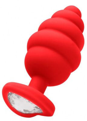 Красная анальная пробка Regular Ribbed Diamond Heart Plug - 7 см. от Shots Media BV