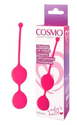 Розовые двойные вагинальные шарики Cosmo с хвостиком для извлечения от Bior toys