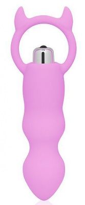 Розовый анальный вибромассажер с рожками - 12 см. от Bior toys