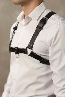 Черная мужская кожаная портупея №4 от БДСМ Арсенал