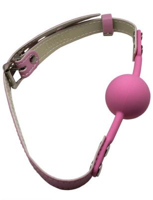 Розовый силиконовый кляп-шарик с фиксацией и замочком от Eroticon