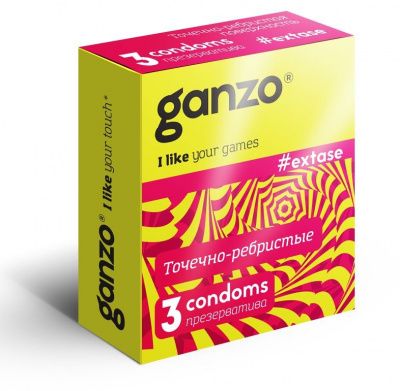 Презервативы анатомической формы с точечной и ребристой структурой Ganzo Extase - 3 шт. от Ganzo