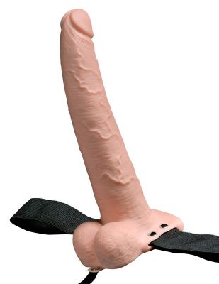 Телесный перезаряжаемый вибрострапон 9  Hollow Rechargeable Strap-on with Balls - 25,4 см. от Pipedream