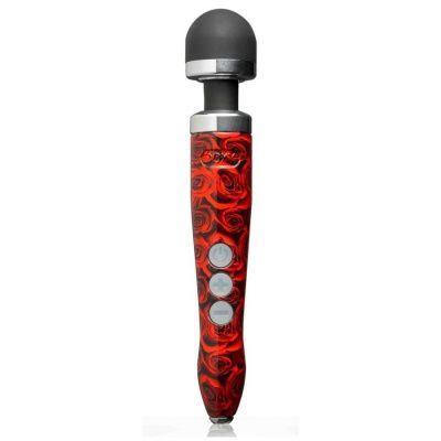 Красный беспроводной wand-вибратор Doxy Die Cast 3R с принтом в виде роз на рукояти - 28 см. от Doxy
