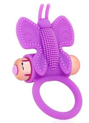 Фиолетовое эрекционное виброкольцо-бабочка со съемной вибропулей от Bior toys