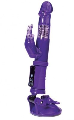 Фиолетовый вибратор с вращением бусин, клиторальным зайчиком и надёжной присоской от A-toys