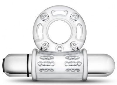 Прозрачное эрекционное виброкольцо 10 Function Vibrating Mega Bull Ring от Blush Novelties