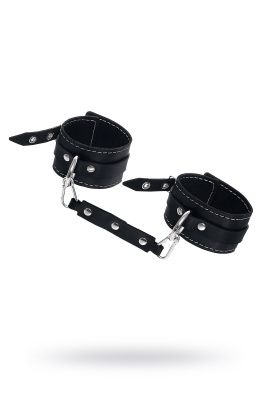 Черные двухслойные кожаные оковы с белой строчкой от Pecado