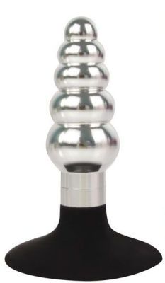 Серебристо-черная анальная пробка-елочка с ограничителем - 9 см. от Bior toys