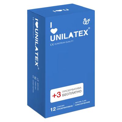 Классические презервативы Unilatex Natural Plain - 12 шт. + 3 шт. в подарок от Unilatex
