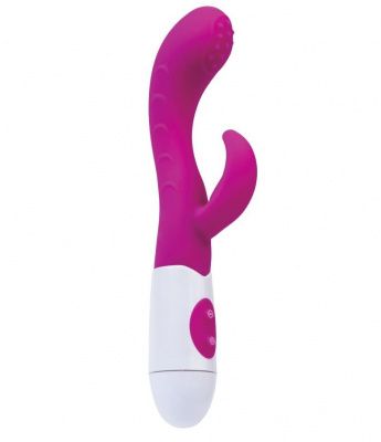 Ярко-розовый вибратор Nessy с клиторальным стимулятором - 20 см. от A-toys