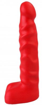 Красный анальный стимулятор с мошонкой - 14 см. от Сумерки богов