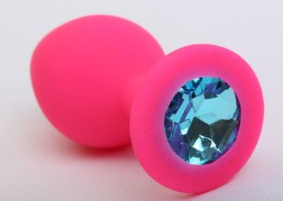 Розовая силиконовая анальная пробка с голубым стразом - 9,5 см. от 4sexdreaM
