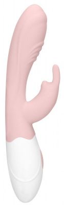 Розовый вибратор Juicy Rabbit со стимулятором клитора - 19,5 см. от Shots Media BV