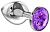 Большая серебристая анальная пробка Diamond Purple Sparkle Large с фиолетовым кристаллом - 8 см. от Lola toys