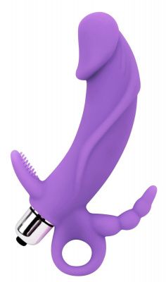 Фиолетовый вибратор с дополнительными стимуляторами Triple Targets - 14,7 см. от Chisa